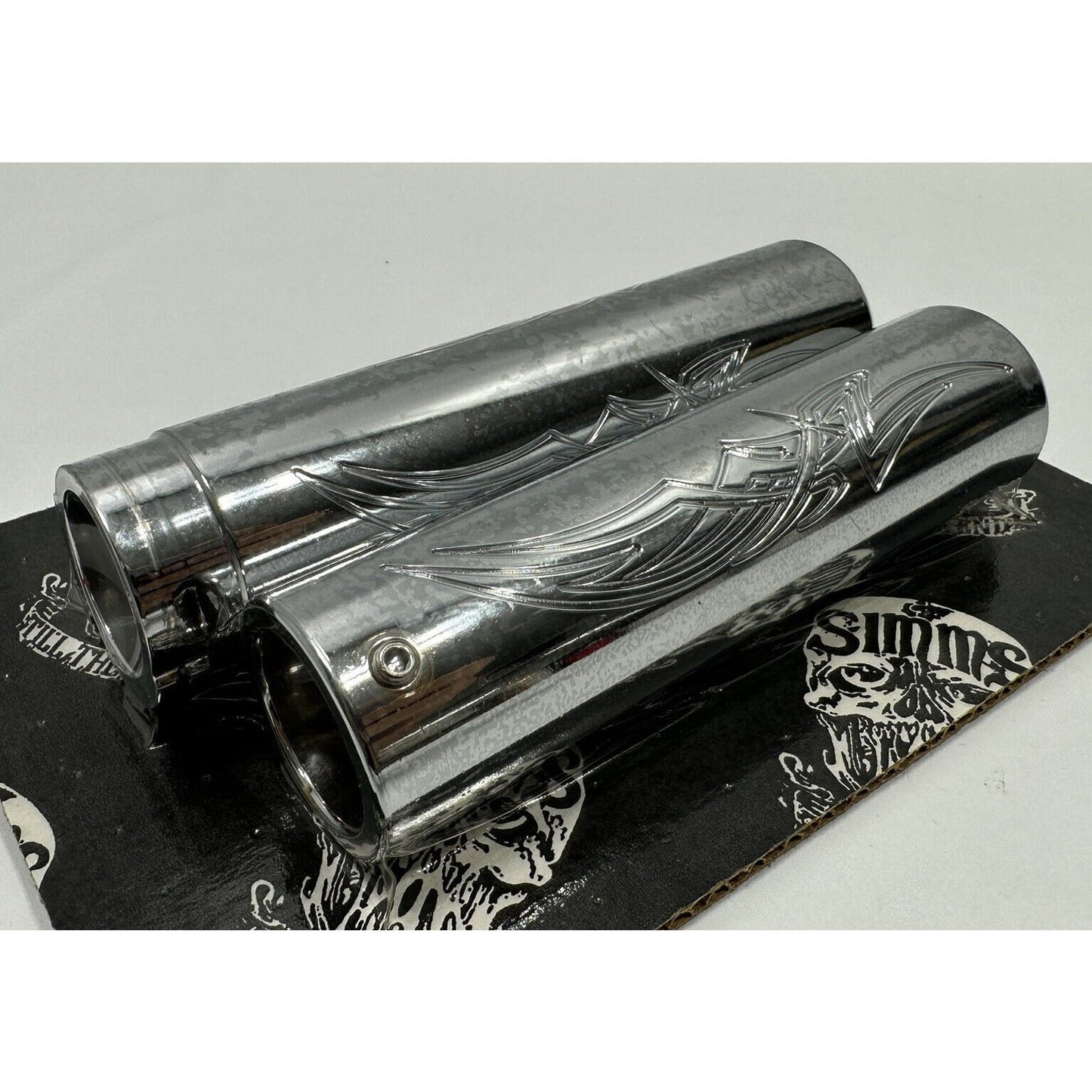 RON SIMMS BACC CHROME BILLET TRIBAL HANDLEBAR GRIPS HARLEY 1” CUSTOM CHOPPER