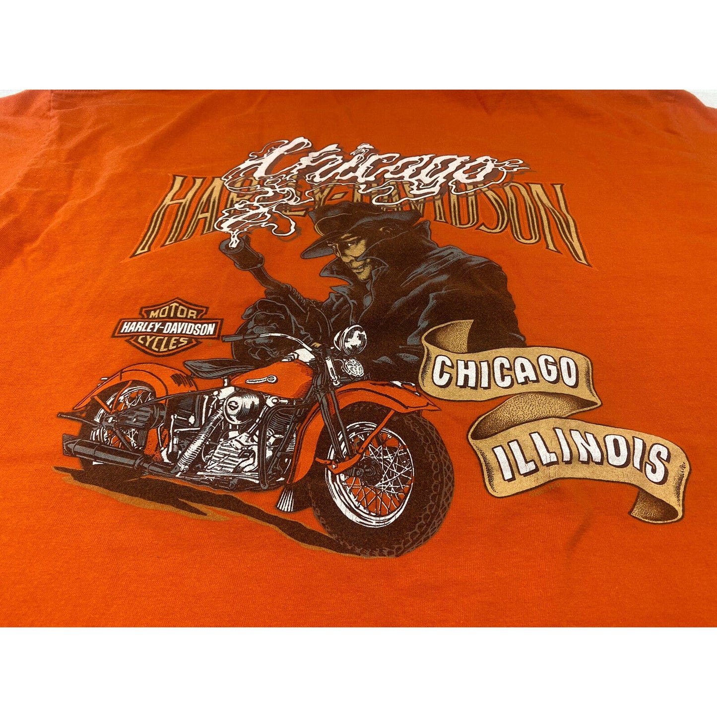 Harley Men’s Shirt Large Chicago T-shirt Orange Oil Classic Pocket T