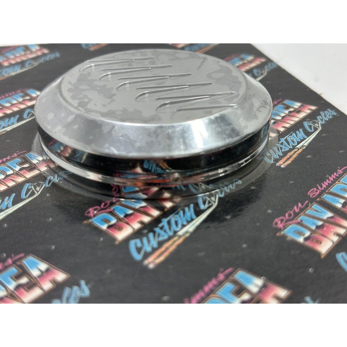 RON SIMMS BAY AREA CUSTOM CYCLES CHROME SCALLOP GAS CAP COVER HARLEY CUSTOM