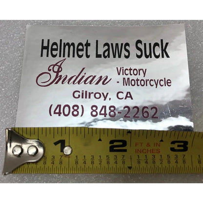 GILROY INDIAN HELMET LAWS SUCK 3”x2” CHROME STICKER DECAL RED BLACK VICTORY