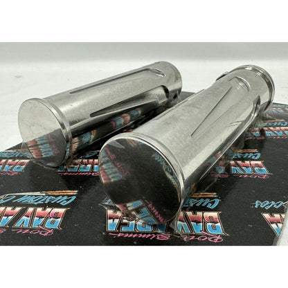 RON SIMMS BACC POLISHED BILLET SCALLOPS HANDLEBAR GRIPS HARLEY 1” CUSTOM CHOPPER