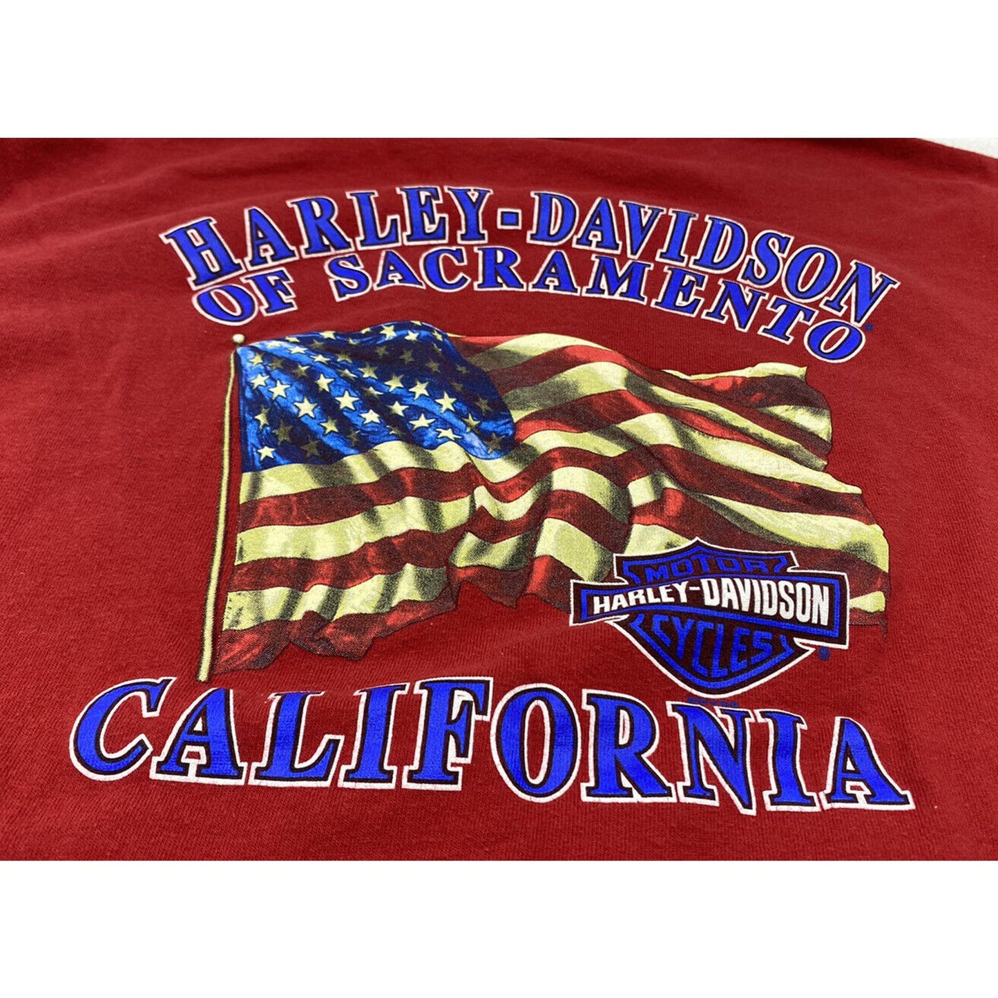 Harley Men’s Shirt Large Sacramento T-shirt Gray Red American Flag