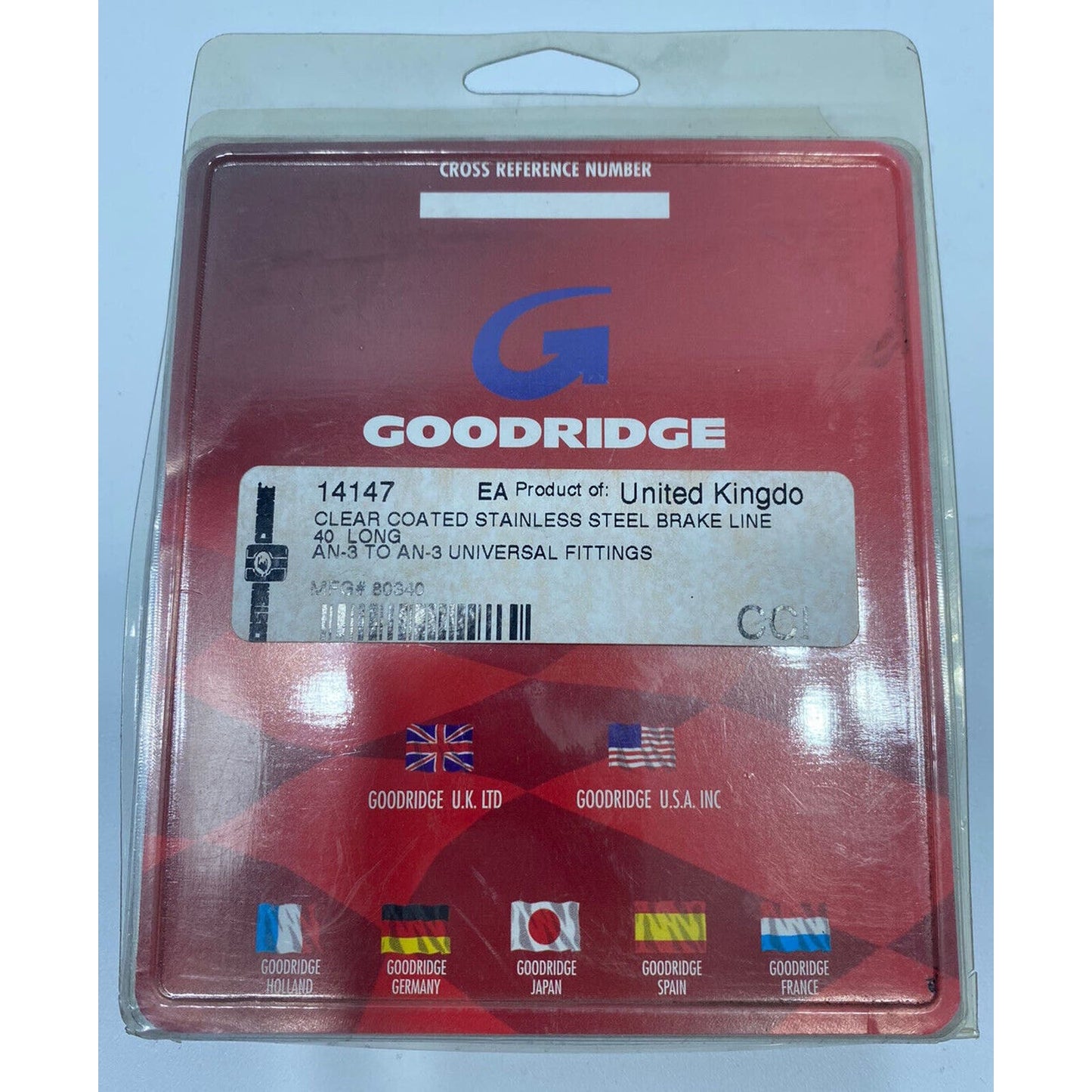 Goodridge 80340 Clear-Coat Braided Brake Line Hose Stainless Steel 40” 14147