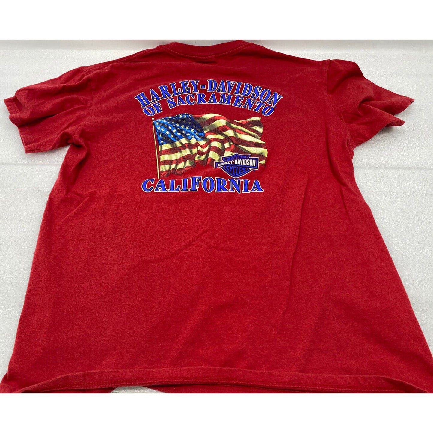 Harley Men’s Shirt Large Sacramento T-shirt Gray Red American Flag