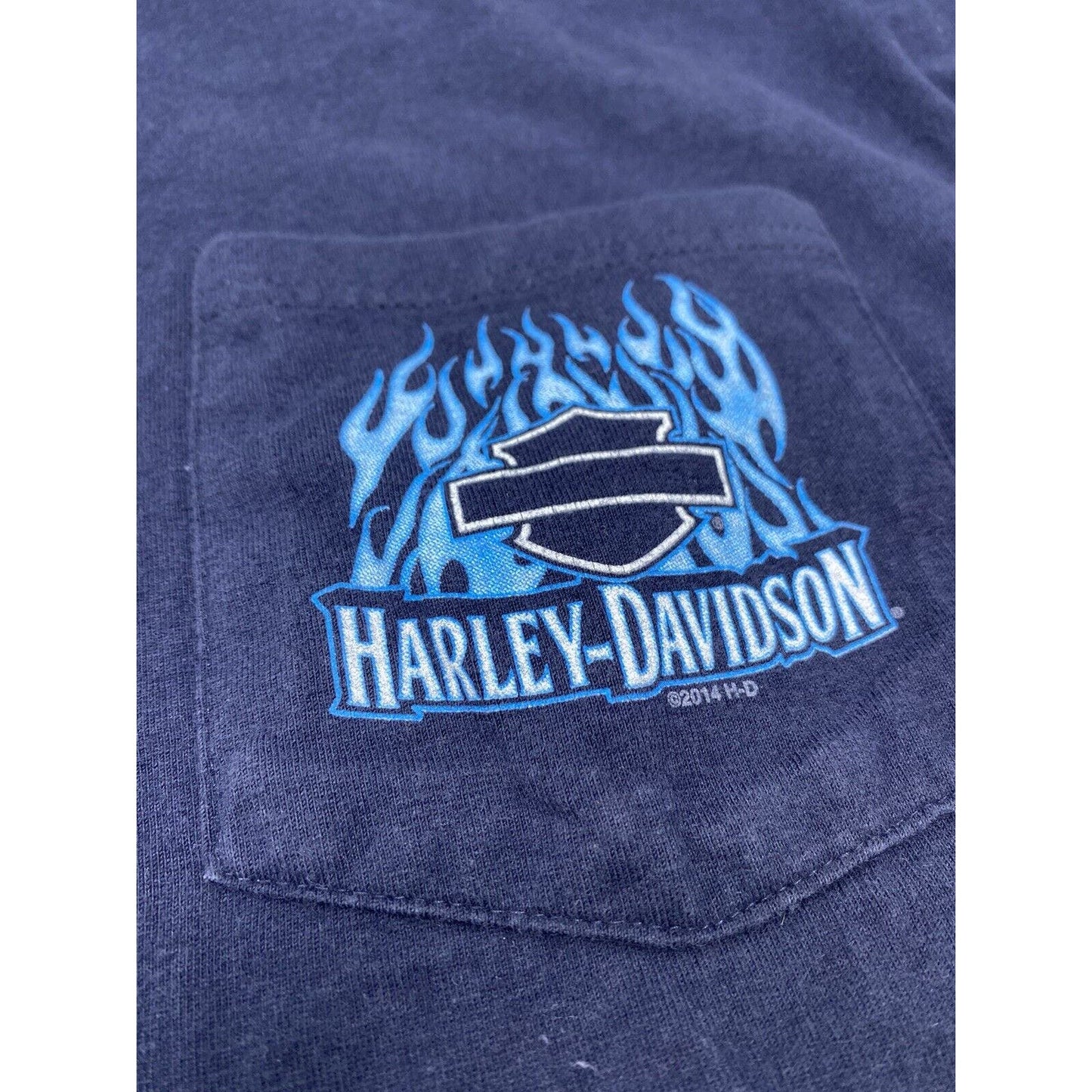 Harley Men’s Shirt Large Chicago T-shirt Blue Navy Classic Pocket T