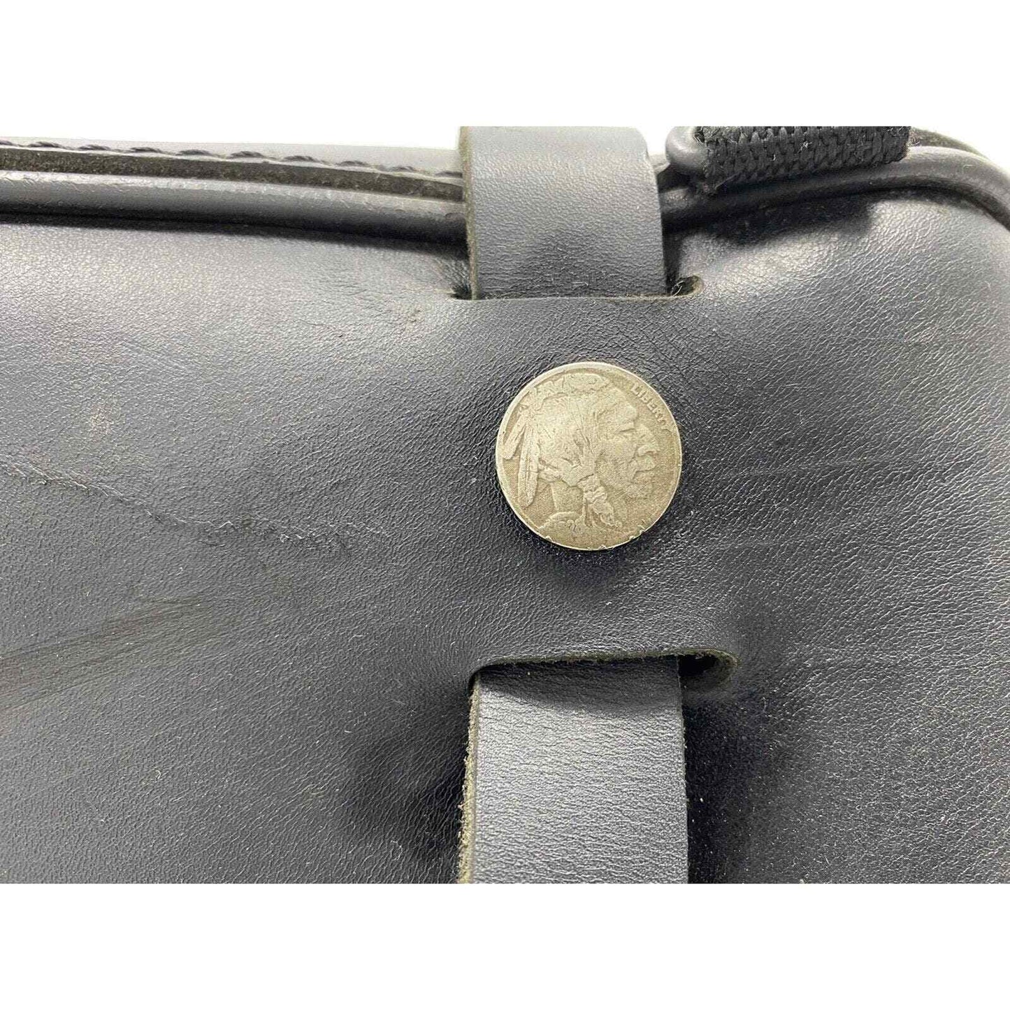 VINTAGE STYLE INDIAN SILVER NICKEL LEFT SIDE LEATHER MOTORCYCLE SADDLEBAG