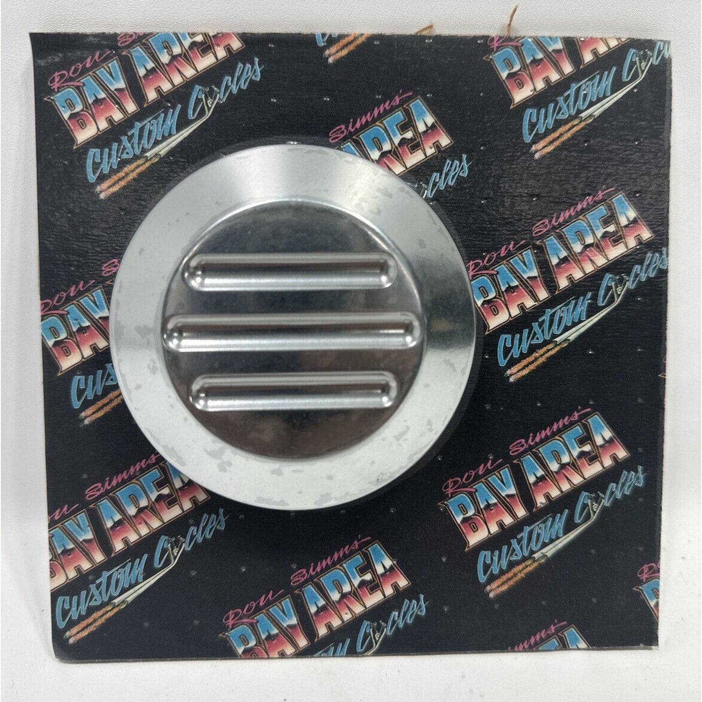 RON SIMMS BAY AREA CUSTOM CYCLES CHROME BALL MILLED GAS CAP COVER HARLEY CUSTOM