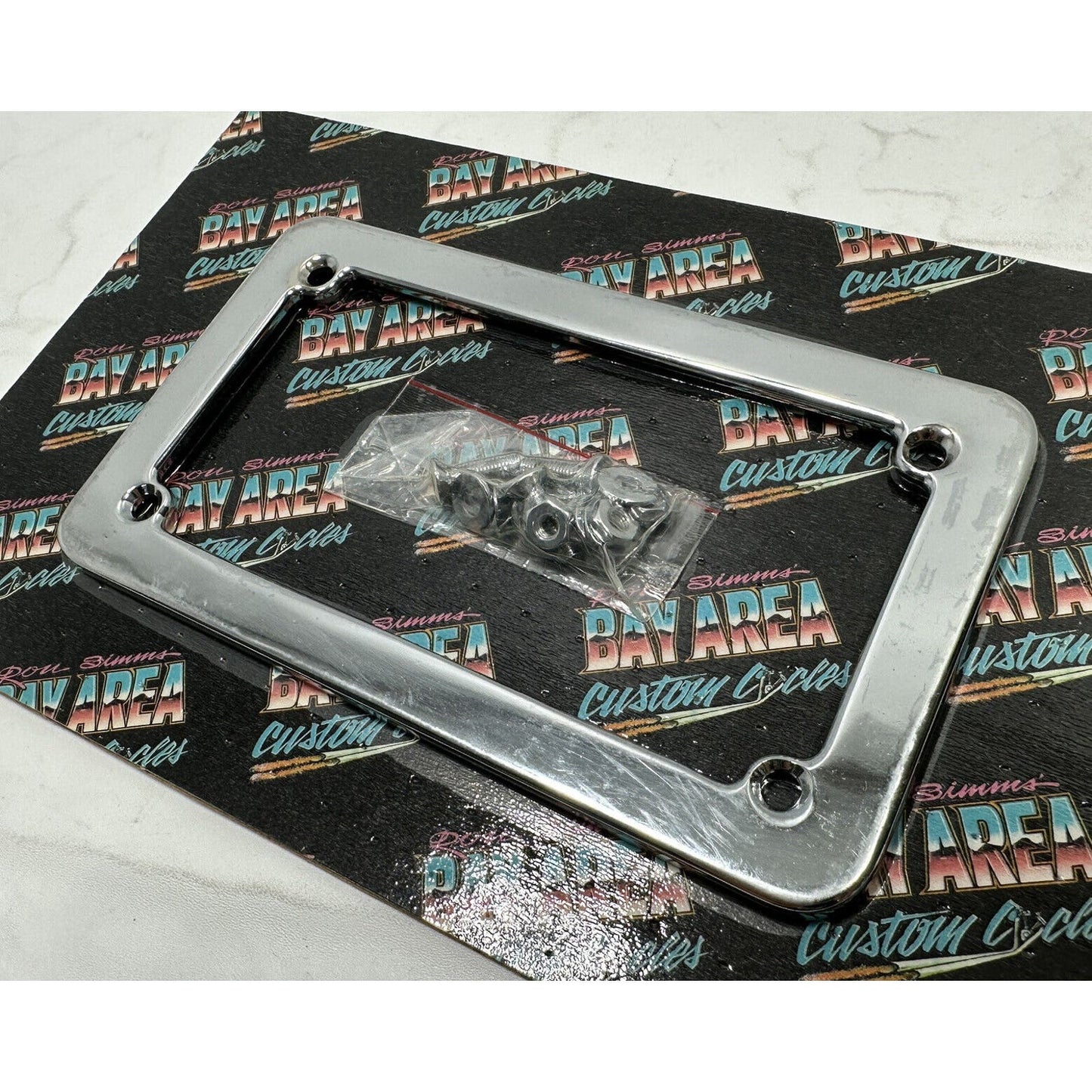 RONS SIMMS BACC BILLET CHROME MOTORCYCLE LICENSE PLATE FRAME HARLEY CUSTOM