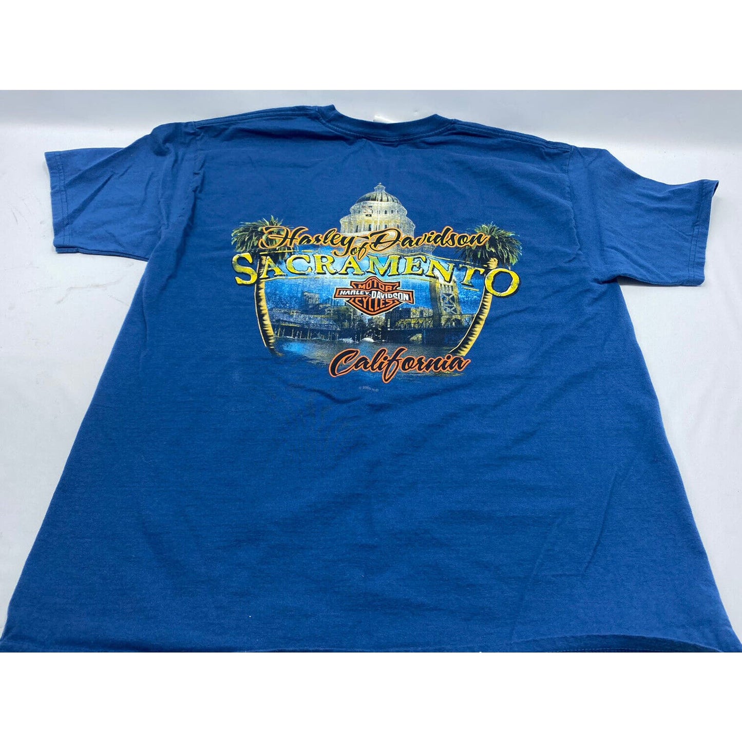 Harley Davidson Mens T Shirt Large Red Blue Palm Trees Sacramento Capitol