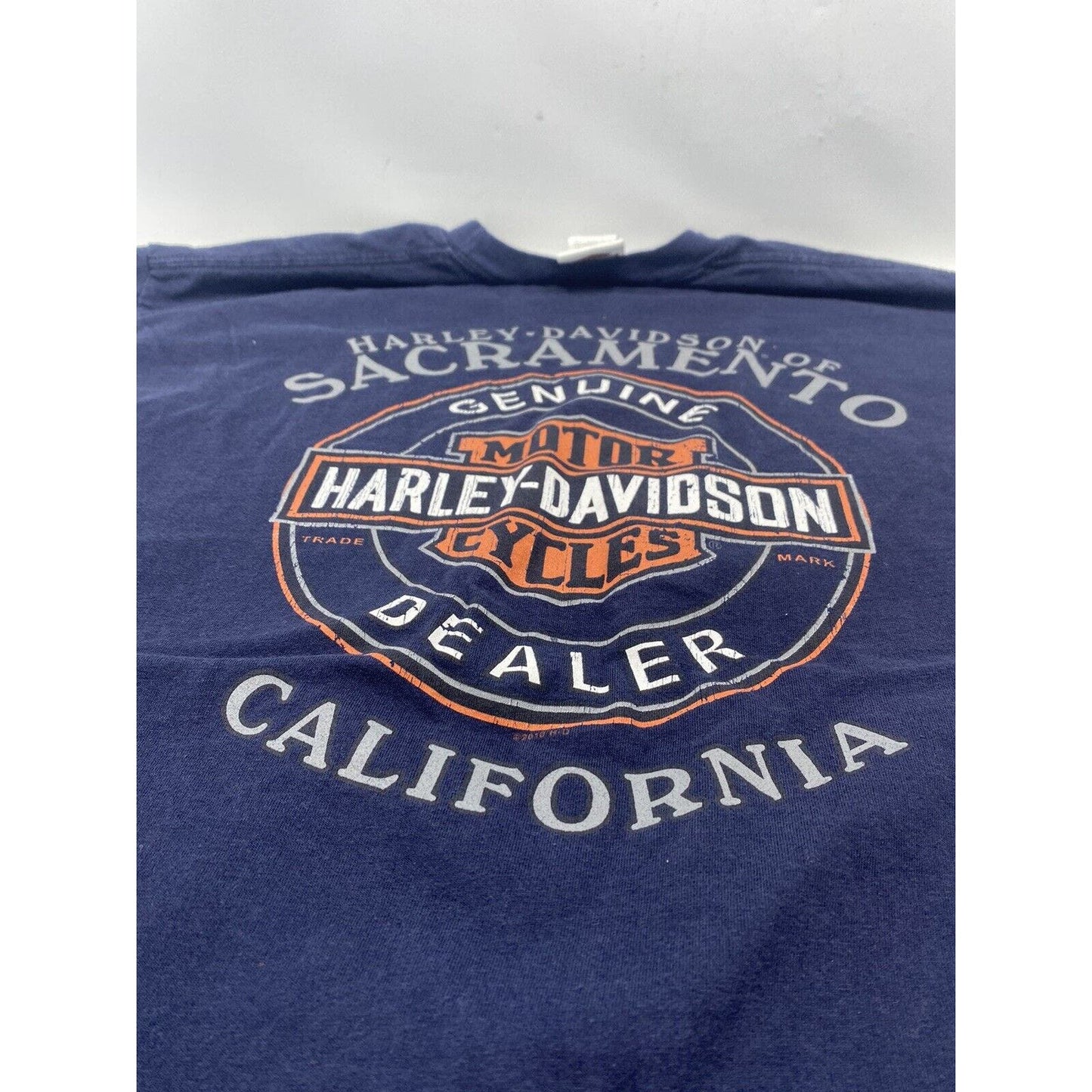 Harley Men’s Shirt Extra Large Sacramento T-shirt Blue Navy Orange Classic