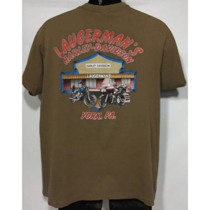 Vintage Harley Davidson 3D T Shirt Tan 🦅 Ft Worth 1991 Laugerman’s HD York PA