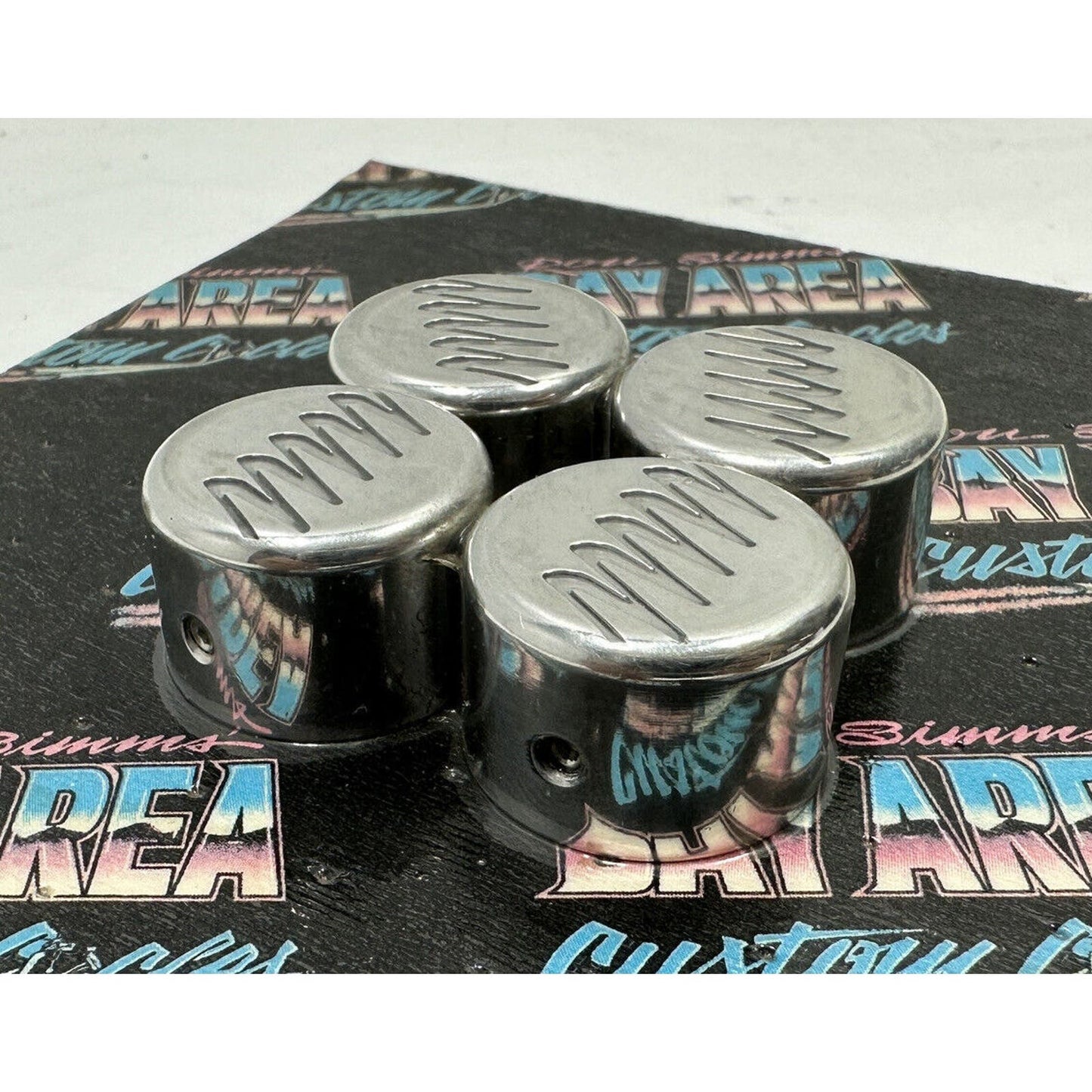 RONS SIMMS BACC POLISHED SCALLOP ENGINE HEAD BOLT COVERS CAPS HARLEY CUSTOM