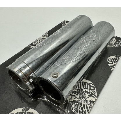 RON SIMMS BACC CHROME BILLET TRIBAL HANDLEBAR GRIPS HARLEY 1” CUSTOM CHOPPER