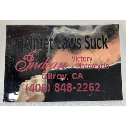 GILROY INDIAN HELMET LAWS SUCK 3”x2” CHROME STICKER DECAL RED BLACK VICTORY