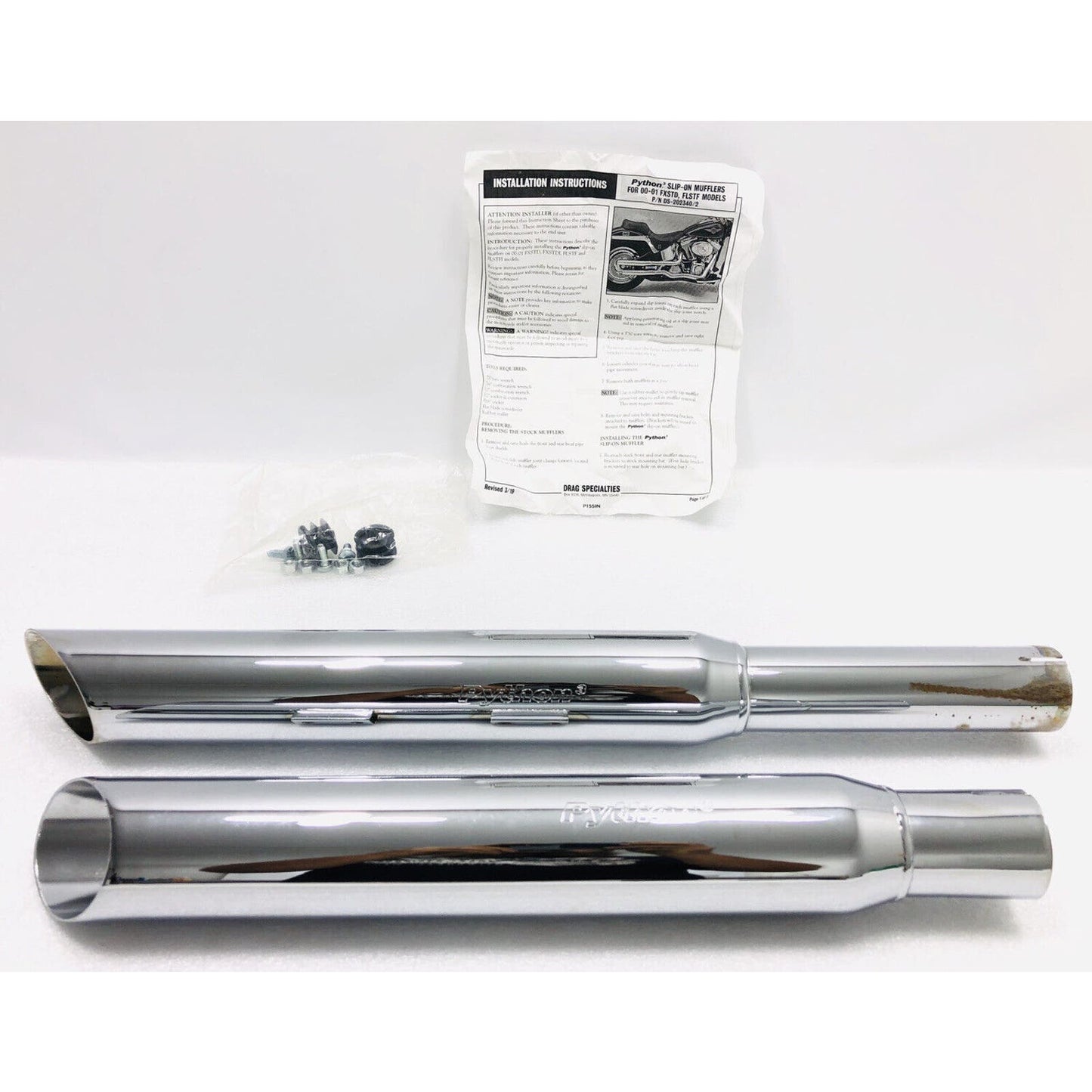 00-01 PYTHON 2.5” SLIPON SLASH CUT EXHAUST MUFFLERS HD FXSTD FLSTF FATBOY DEUCE