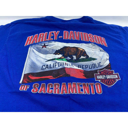 Harley Davidson Mens T Shirt Large Red White & Blue Bill Sacramento Flag