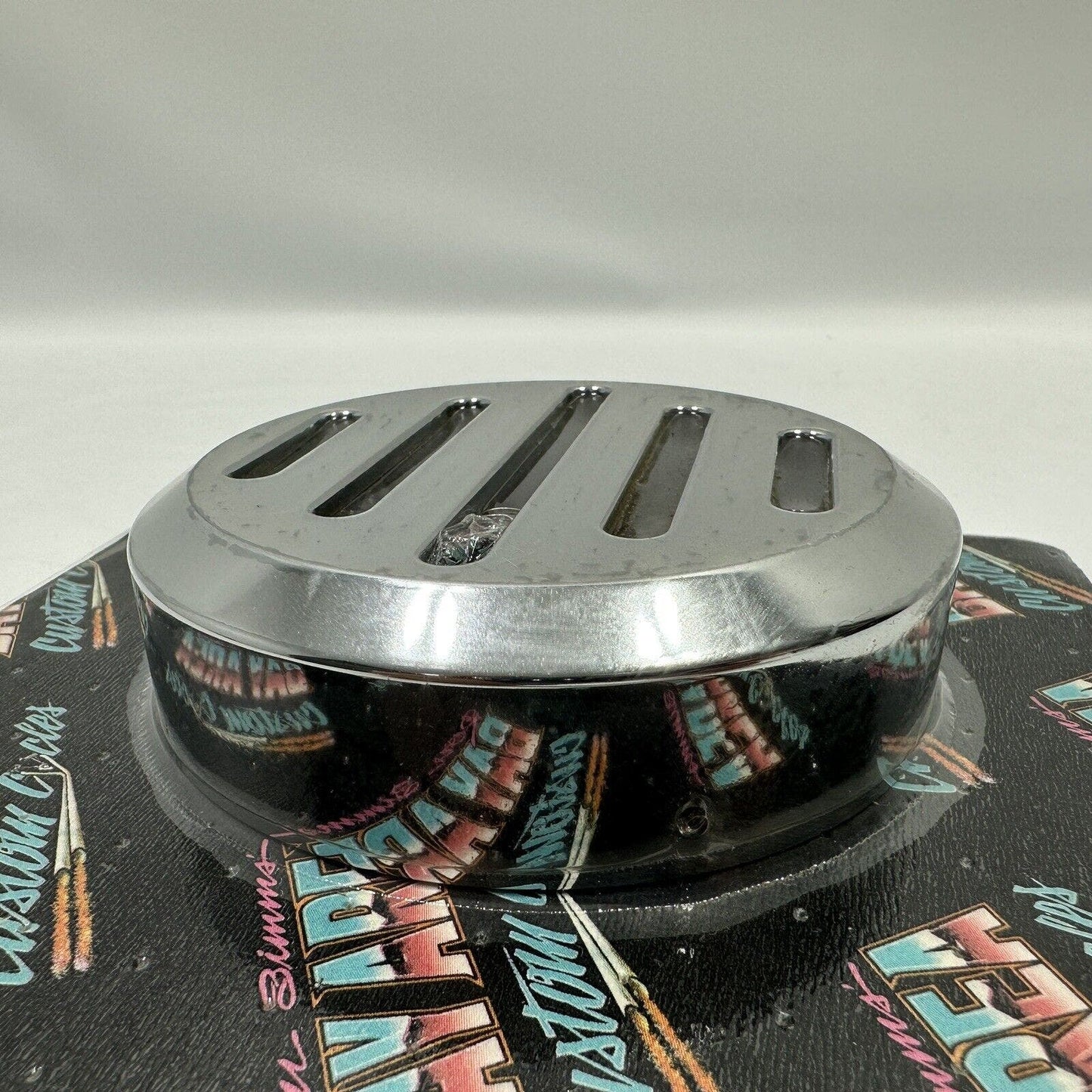 RON SIMMS BACC HARLEY DAVIDSON ROUND 3.5” HORN COVER CHROME SLOTTED