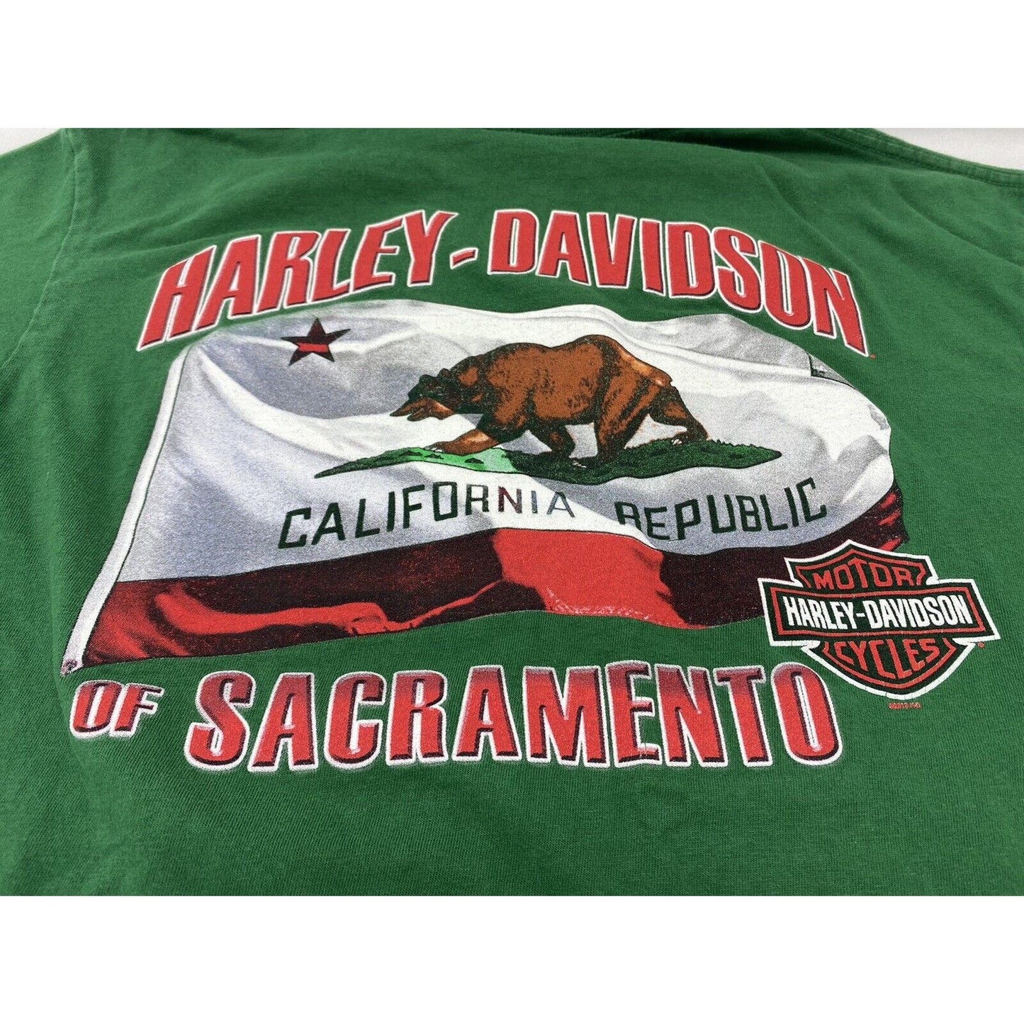 Harley Men’s Shirt Large Sacramento T-shirt Green California Republic Flag