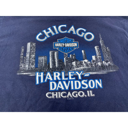 Harley Men’s Shirt Large Chicago T-shirt Blue Navy Classic Pocket T