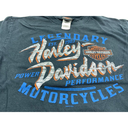 Harley Men’s Shirt Large L Sacramento Short Sleeve Black Legendary Orange Blue