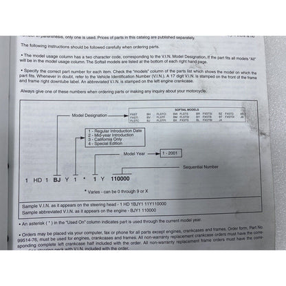 Harley Davidson 2001 Softail Models Parts Catalog #99455-01A FXST FLSTC FLSTF