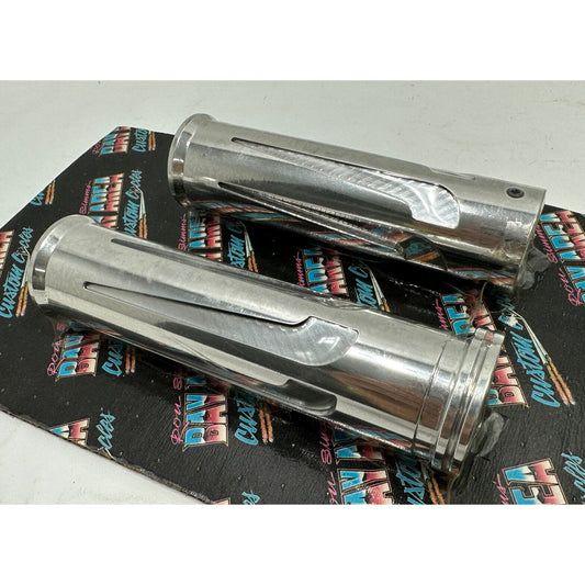 RON SIMMS BACC POLISHED BILLET SCALLOPS HANDLEBAR GRIPS HARLEY 1” CUSTOM CHOPPER