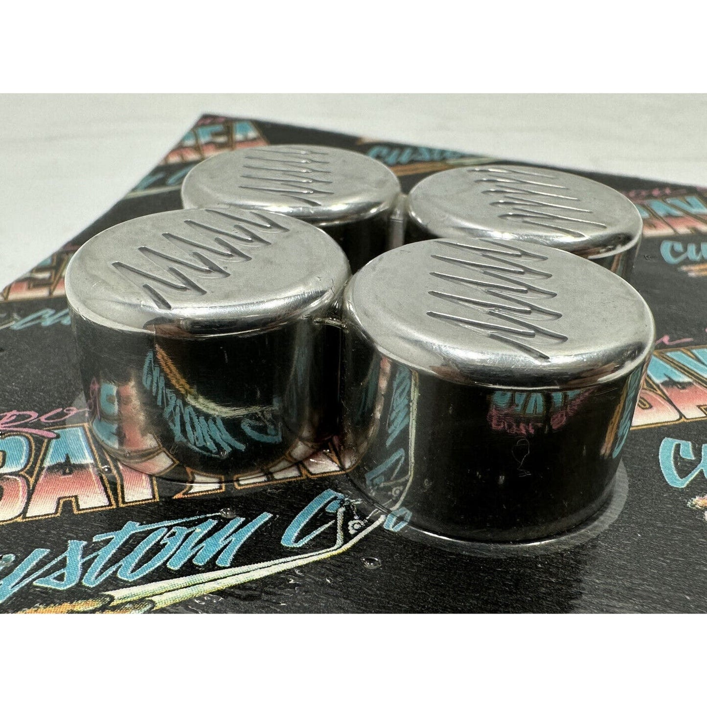 RONS SIMMS BACC POLISHED SCALLOP ENGINE HEAD BOLT COVERS CAPS HARLEY CUSTOM