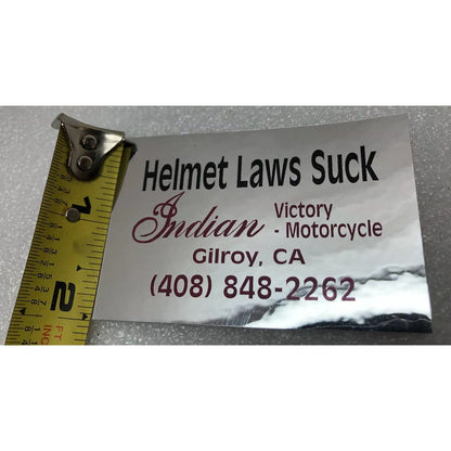 GILROY INDIAN HELMET LAWS SUCK 3”x2” CHROME STICKER DECAL RED BLACK VICTORY