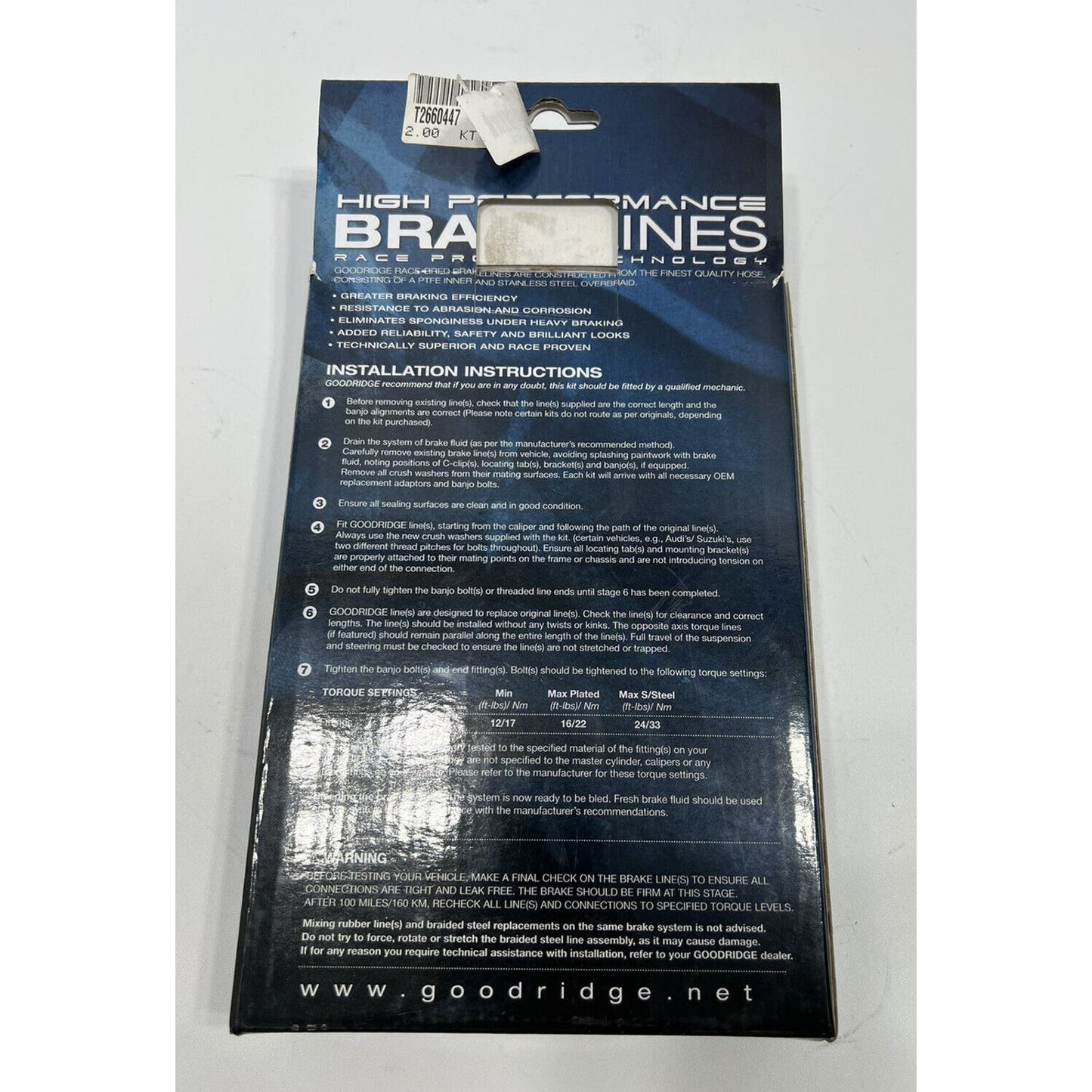 Goodridge HN2889-1FZ Honda Stateline Brake Line Black 2010-2014 Front Non-ABS