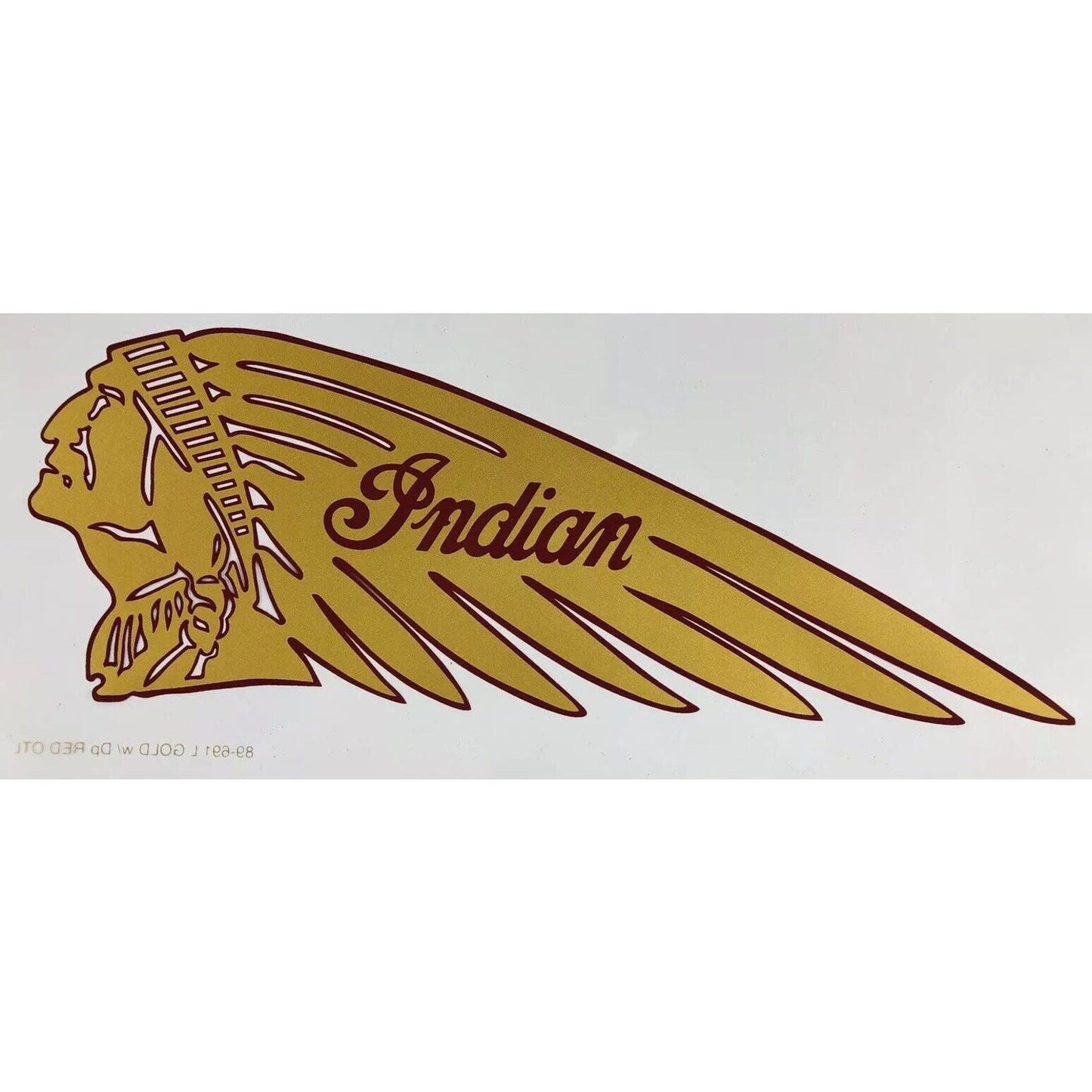 NOS INDIAN MOTORCYCLE GILROY 89-691 LEFT GAS TANK DECAL EMBLEM STICKER GOLD RED