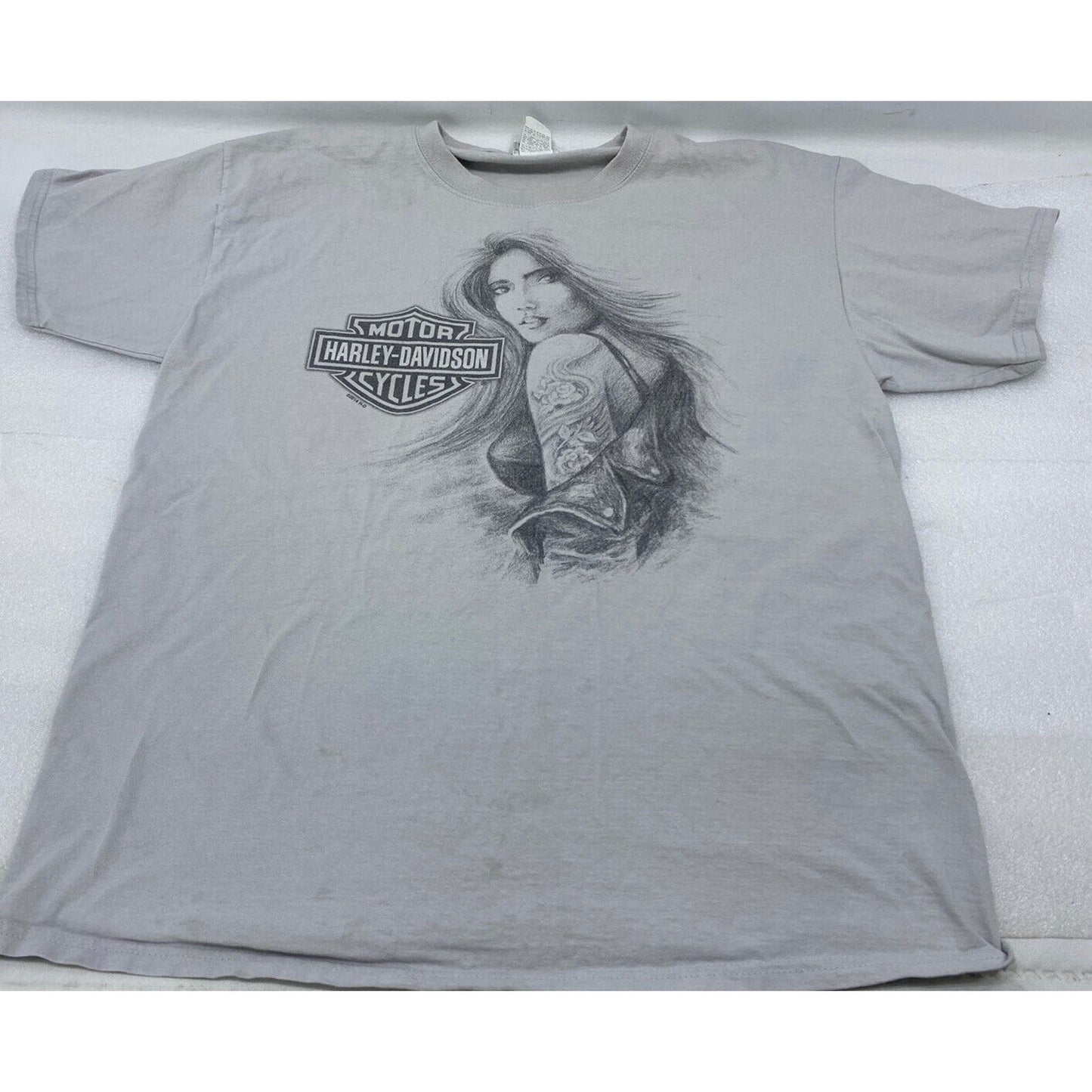 Harley Men’s Shirt Large Sacramento T-shirt Gray Tattoo Woman Graphic